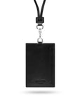 Leather lanyard ID card holder, black, back