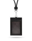 Leather lanyard ID card holder, black, front