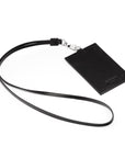 Leather lanyard ID card holder, black, back with strap