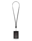 Leather lanyard ID card holder, black, full length