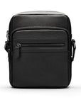 Leather messenger bag with zip, black, front