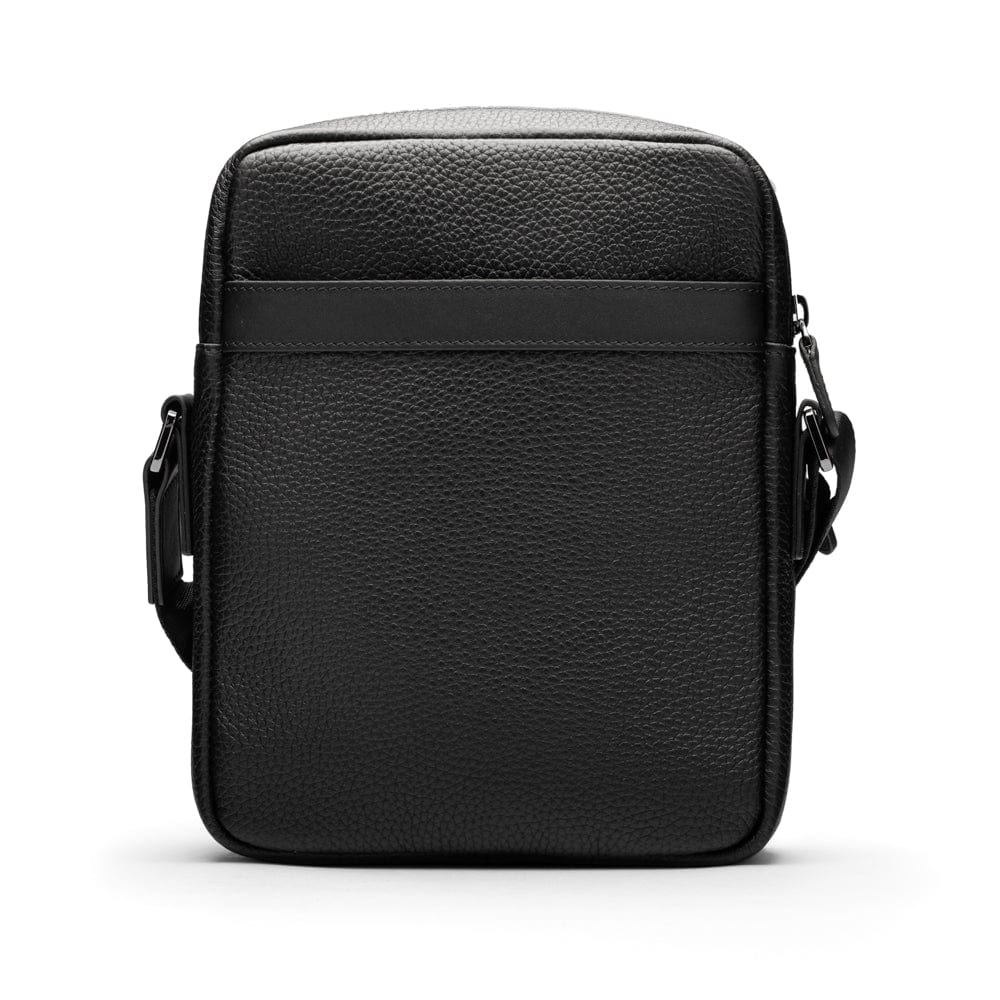 Leather messenger bag with zip, black, back