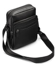 Leather messenger bag with zip, black, side view