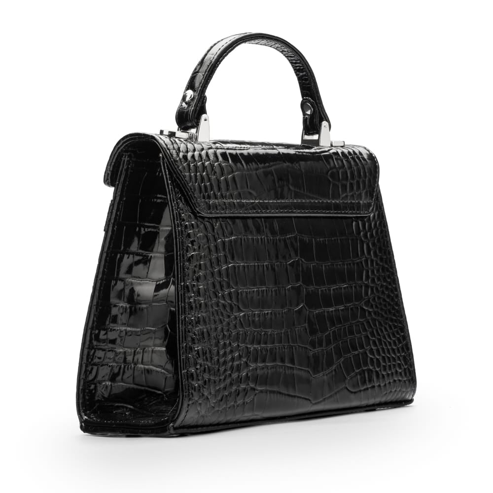 Leather mini Catherine bag, black patent croc, back