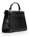 Leather mini Catherine bag, black patent croc, back