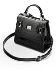 Leather mini Catherine bag, black patent croc, side