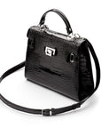 Leather mini Catherine bag, black patent croc, side