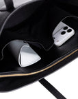 Leather tote bag, black, inside view