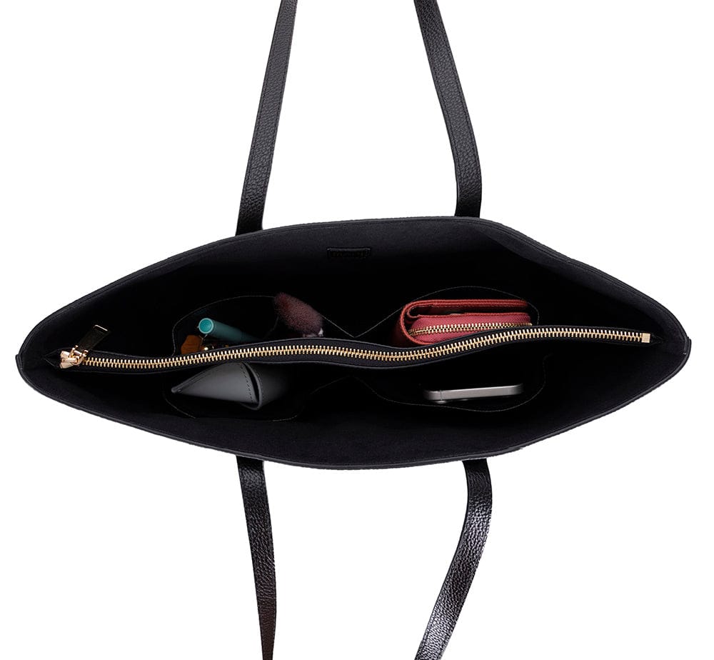 Leather tote bag, black, inside