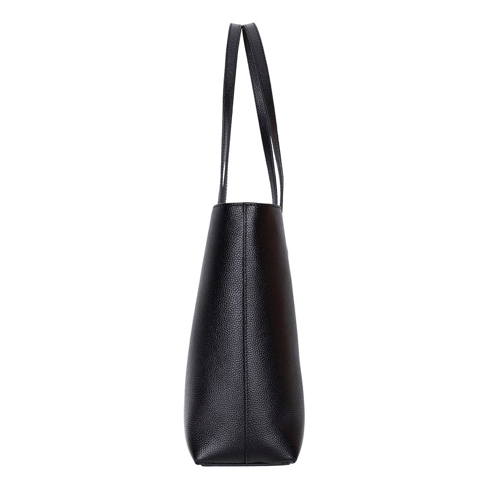 Leather tote bag, black, side view