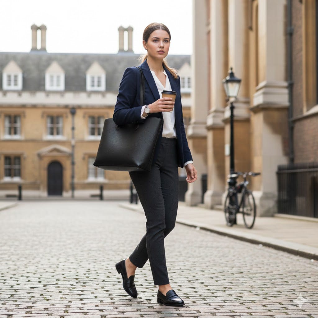 Leather tote bag, black, lifestyle