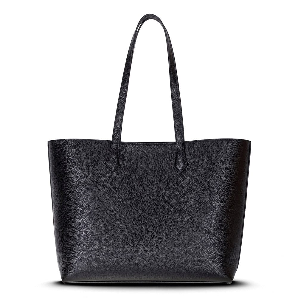 Leather tote bag, black, front