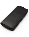 Leather zip around triple pen case, black with cobalt, side