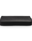 Leather zip around triple pen case, black with cobalt, zip