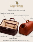 Large leather Gladstone travel bag, features and dimensions