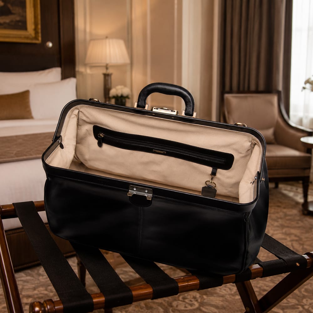 Large leather Gladstone holdall, black, lifestyle