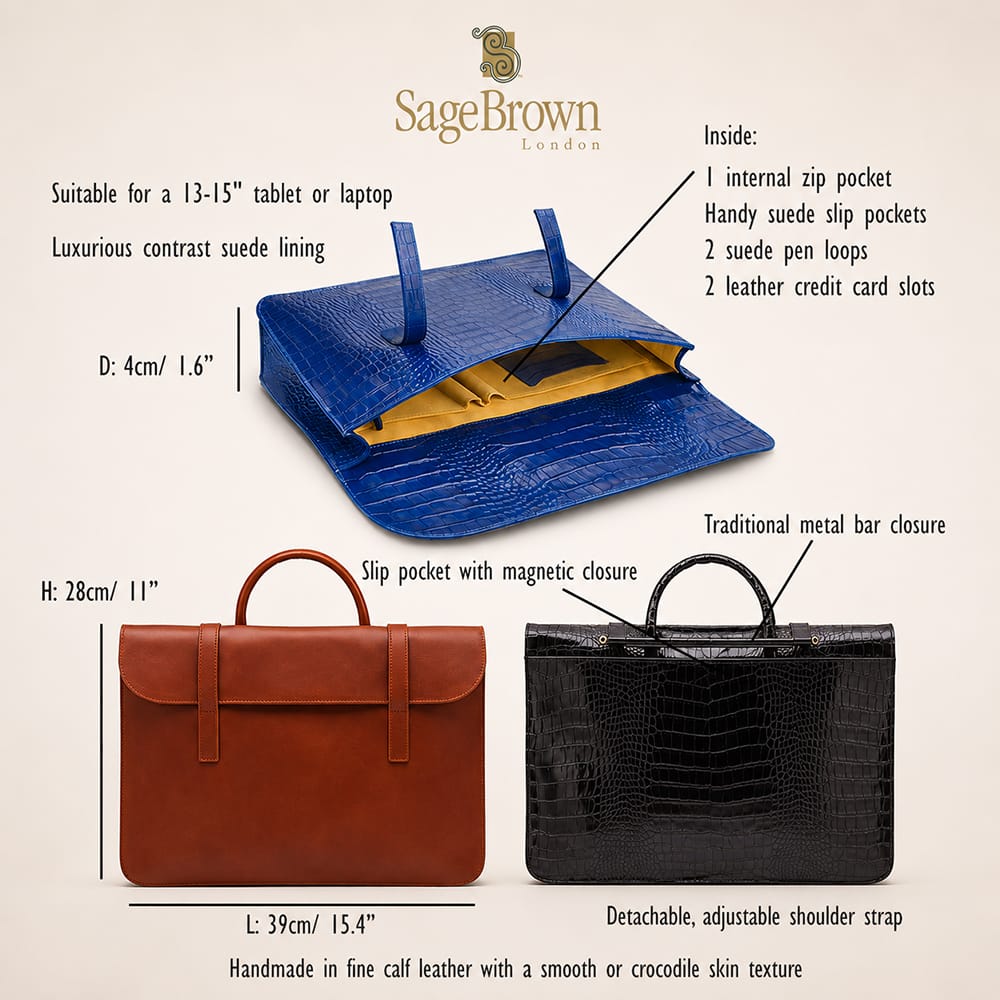 Leather music bag, features and dimensions
