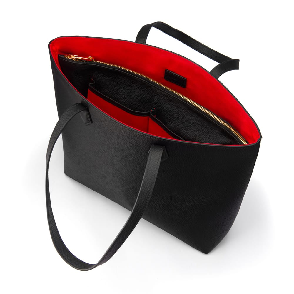 Luxury Leather Tote Bag and Shopper, Black, inside