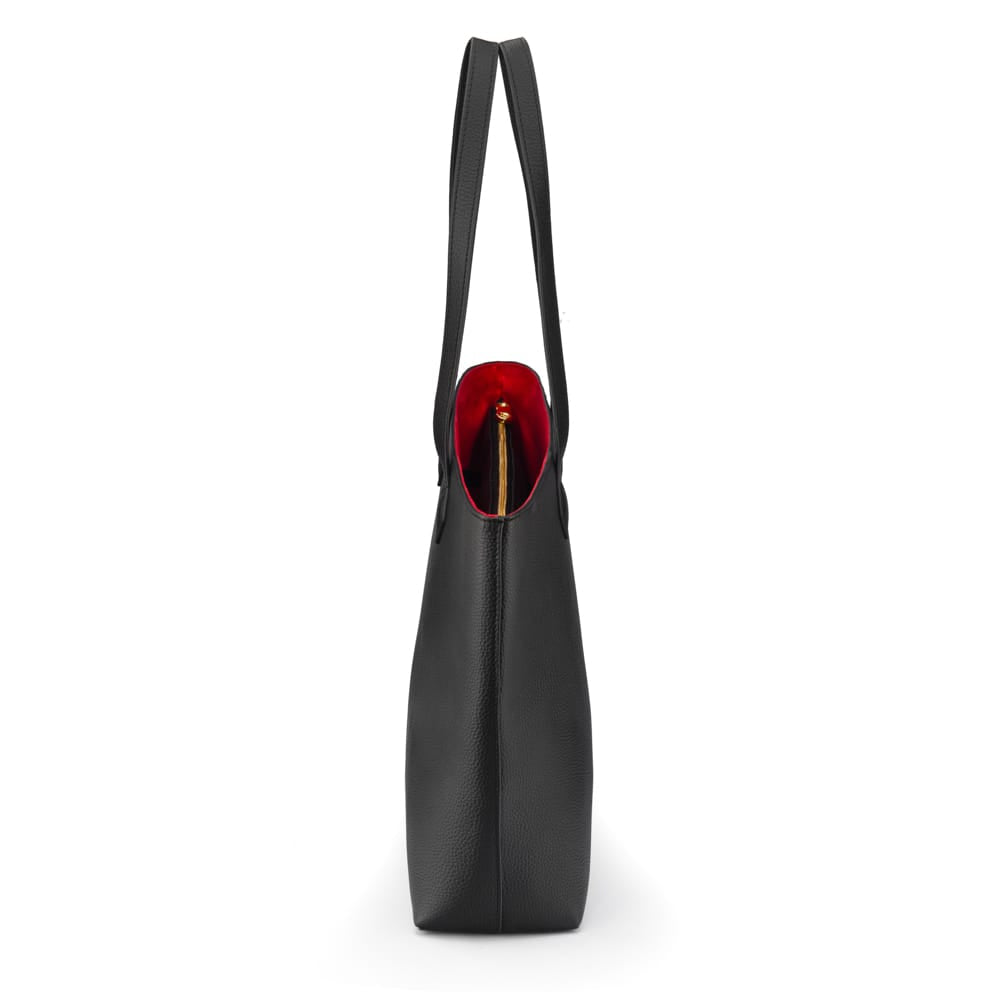 Luxury Leather Tote Bag and Shopper, Black, side view