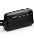Luxury leather wash bag, black, front