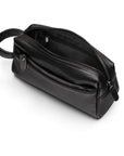 Luxury leather wash bag, black, inside