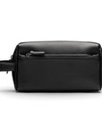 Luxury leather wash bag, black, front view