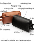 Luxury leather wash bag, features and dimensions