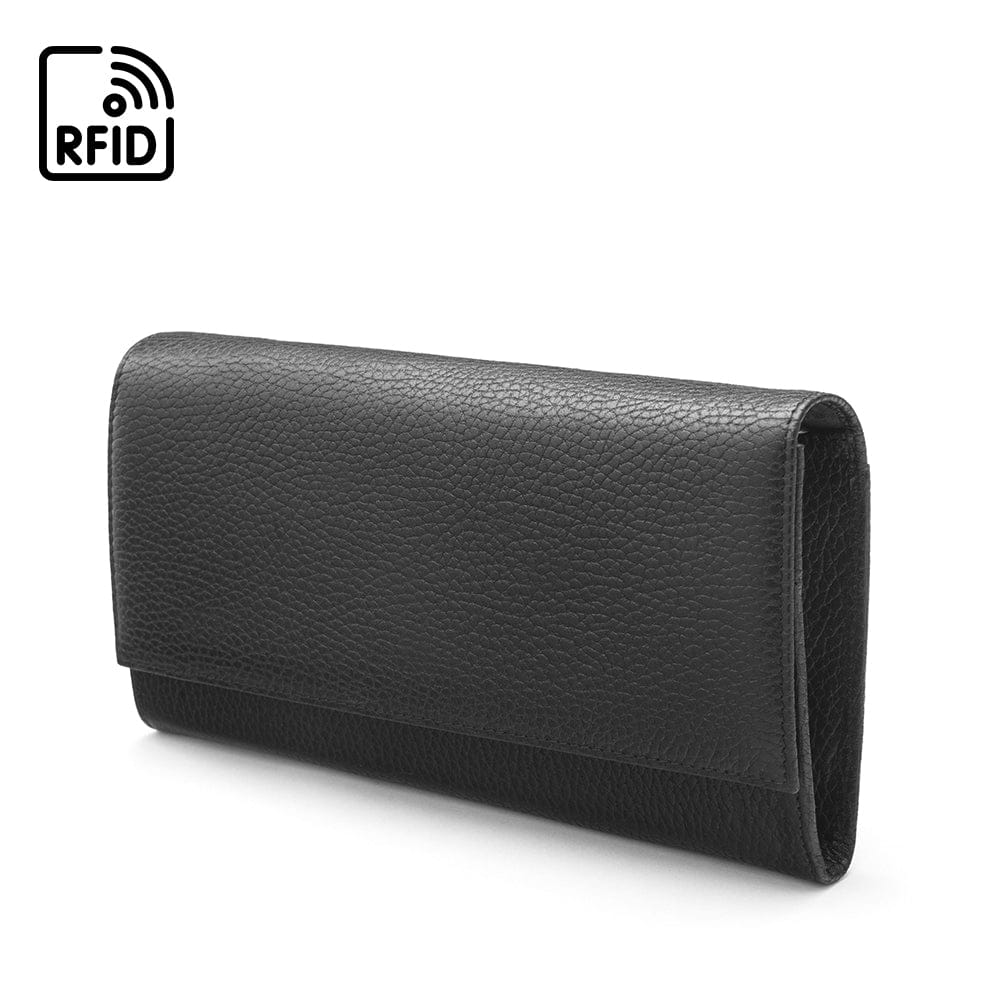 Luxury RFID leather travel wallet, black, side