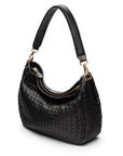 Melissa slouchy leather woven bag with zip closure, black ,side