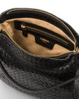 Melissa slouchy leather woven bag with zip closure, black, inside