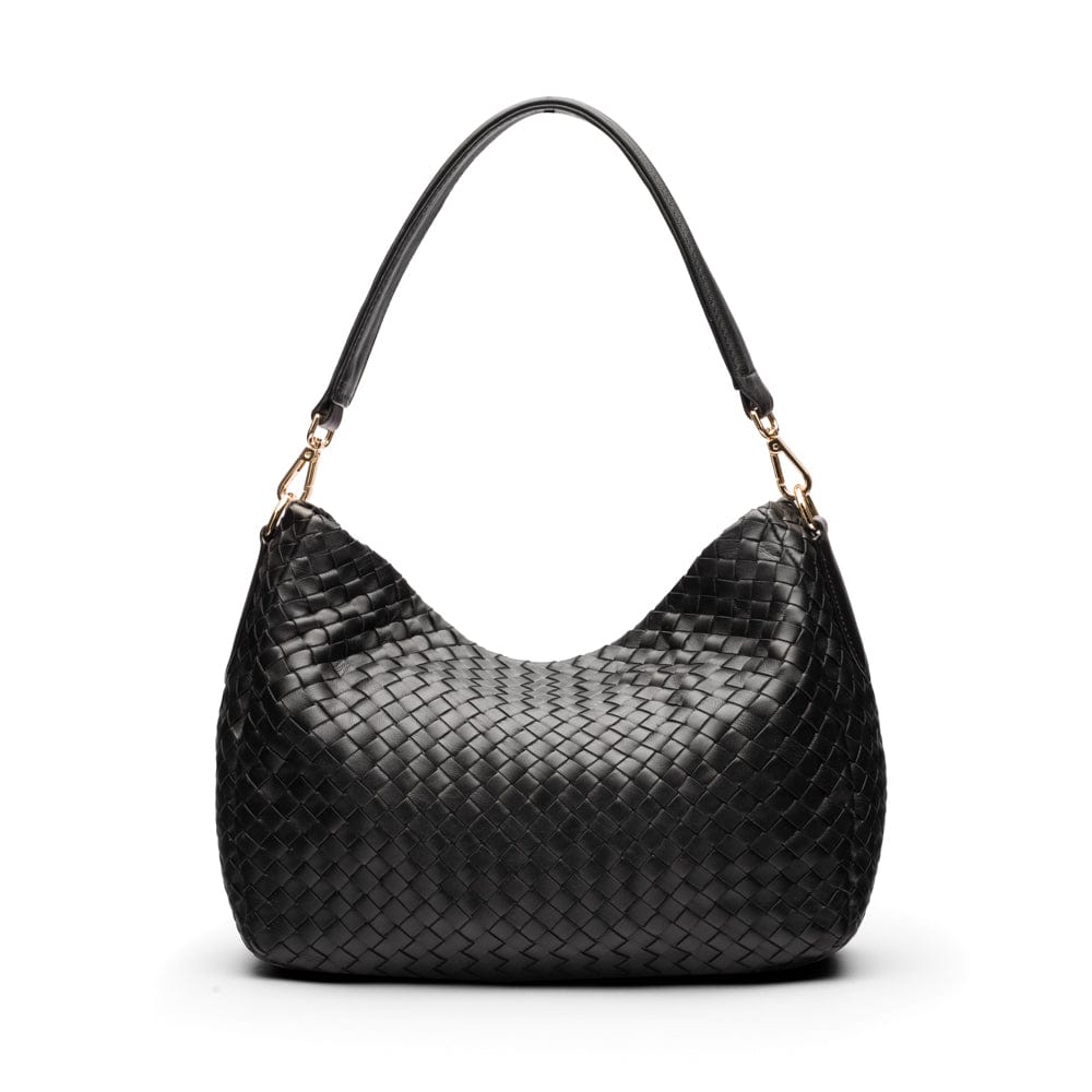 Melissa slouchy leather woven bag with zip closure, black,  back
