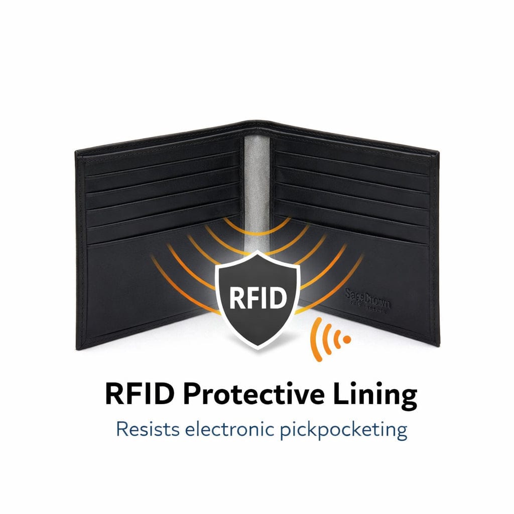 Men's RFID wallet with 10 CC, black , rfid protection