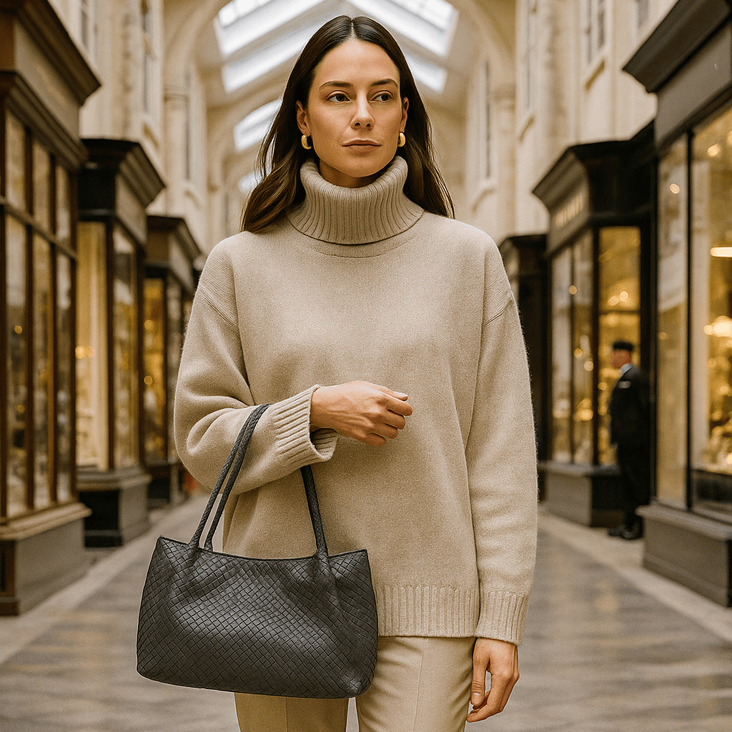 Midi woven leather bag, black, lifestyle