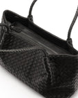 Midi woven leather bag, black, inside