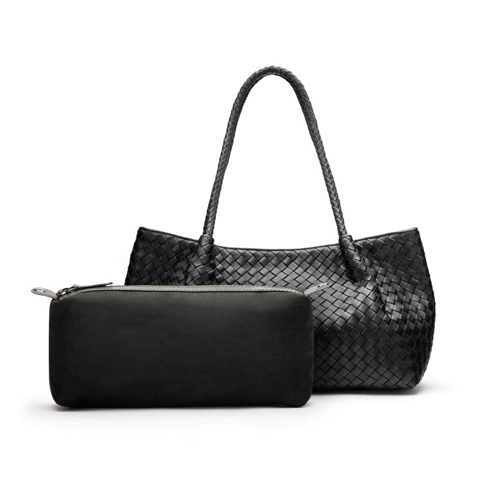 Midi woven leather bag, black, inner bag