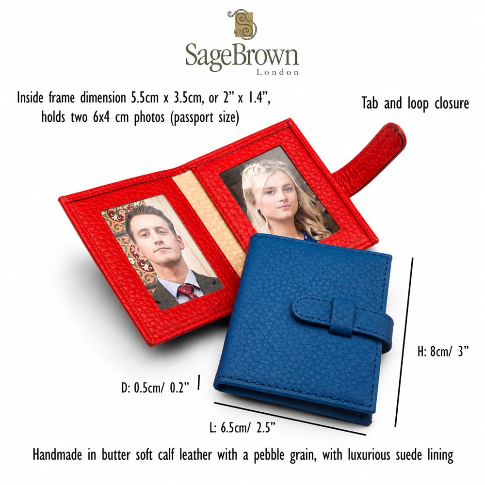 Mini Double Leather Passport Photo Wallet 60 x 40mm, features and dimensions