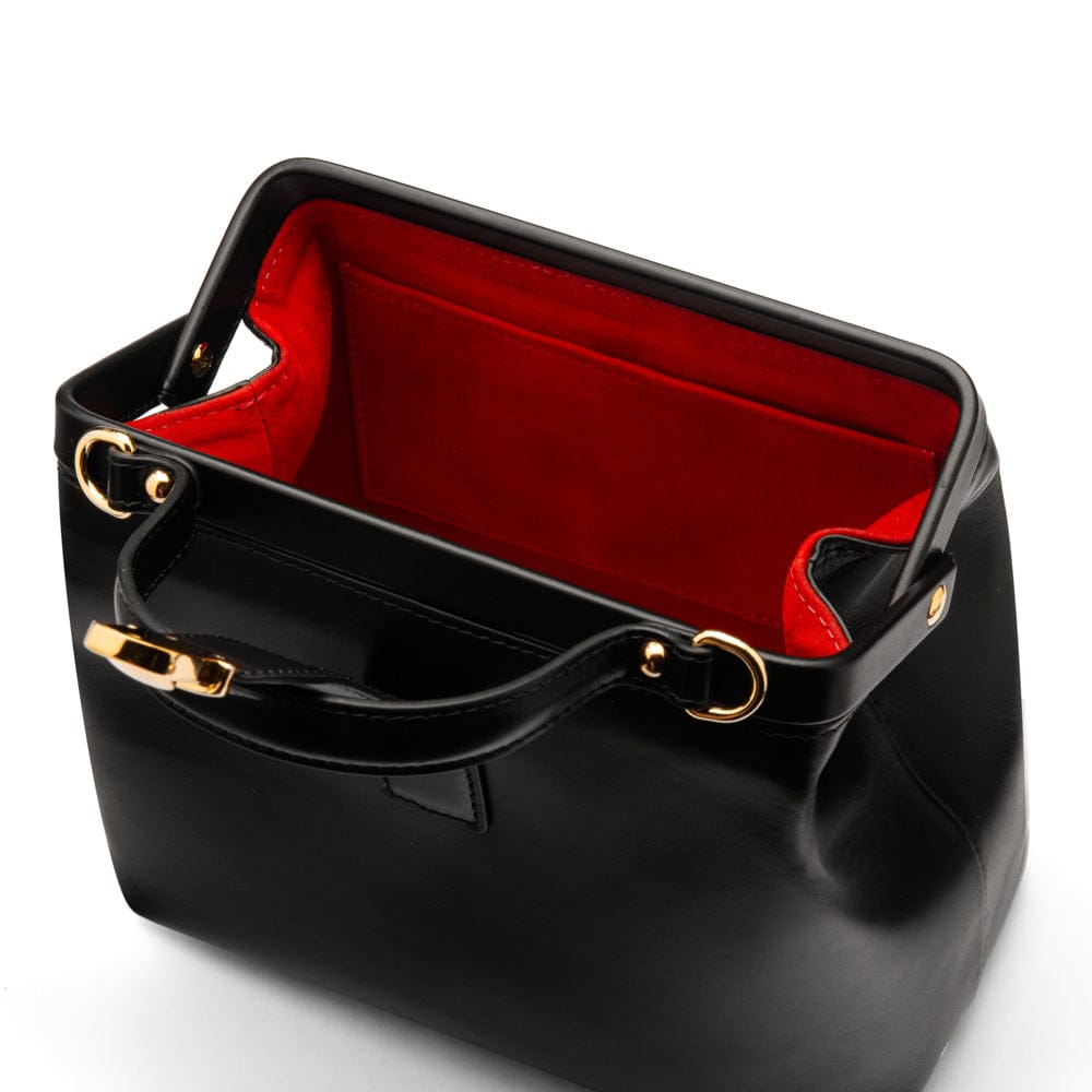 Mini leather Gladstone bag, black, open