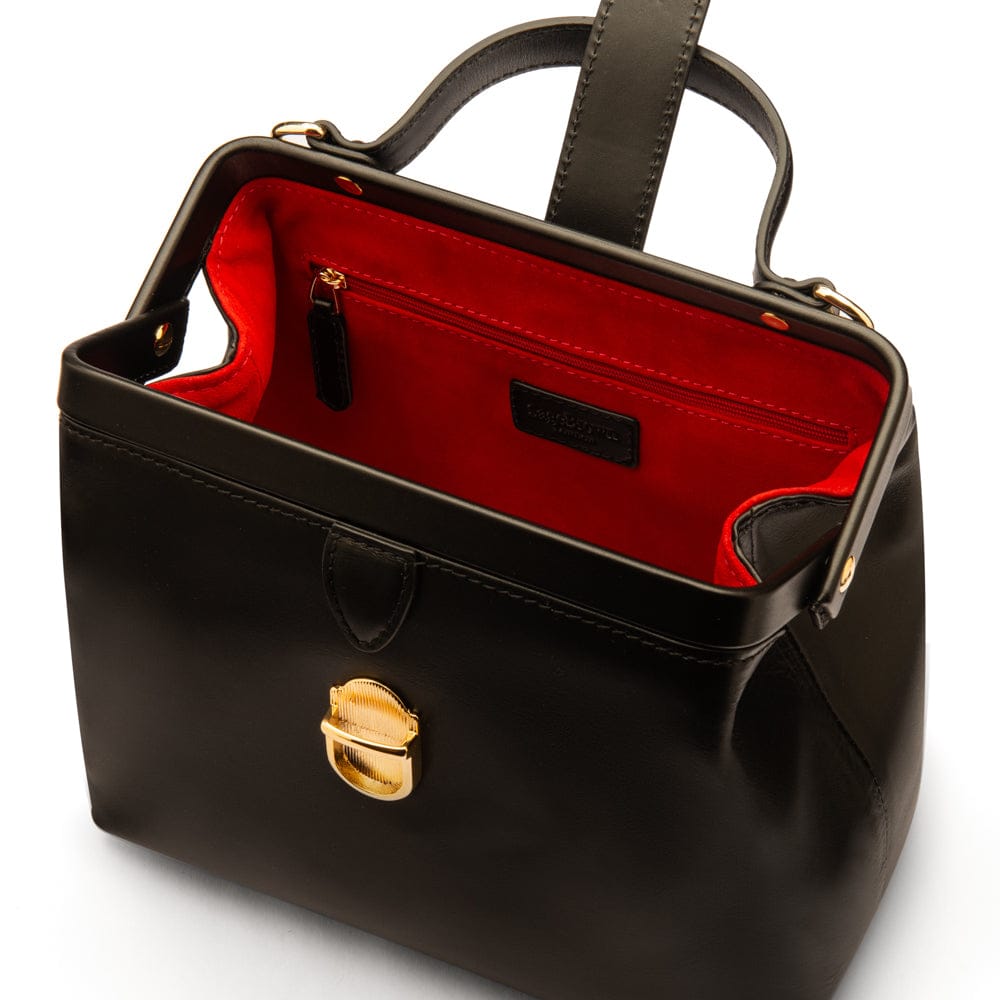 Mini leather Gladstone bag, black, inside