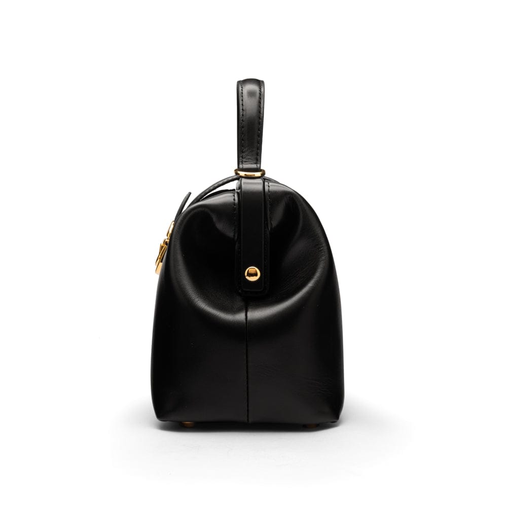 Mini leather Gladstone bag, black, side