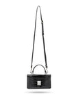 Luxury Leather Maya Top Handle Crossbody Bag, Patent Black Croc, with long shoulder strap