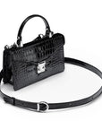 Luxury Leather Maya Top Handle Crossbody Bag, Patent Black Croc, side