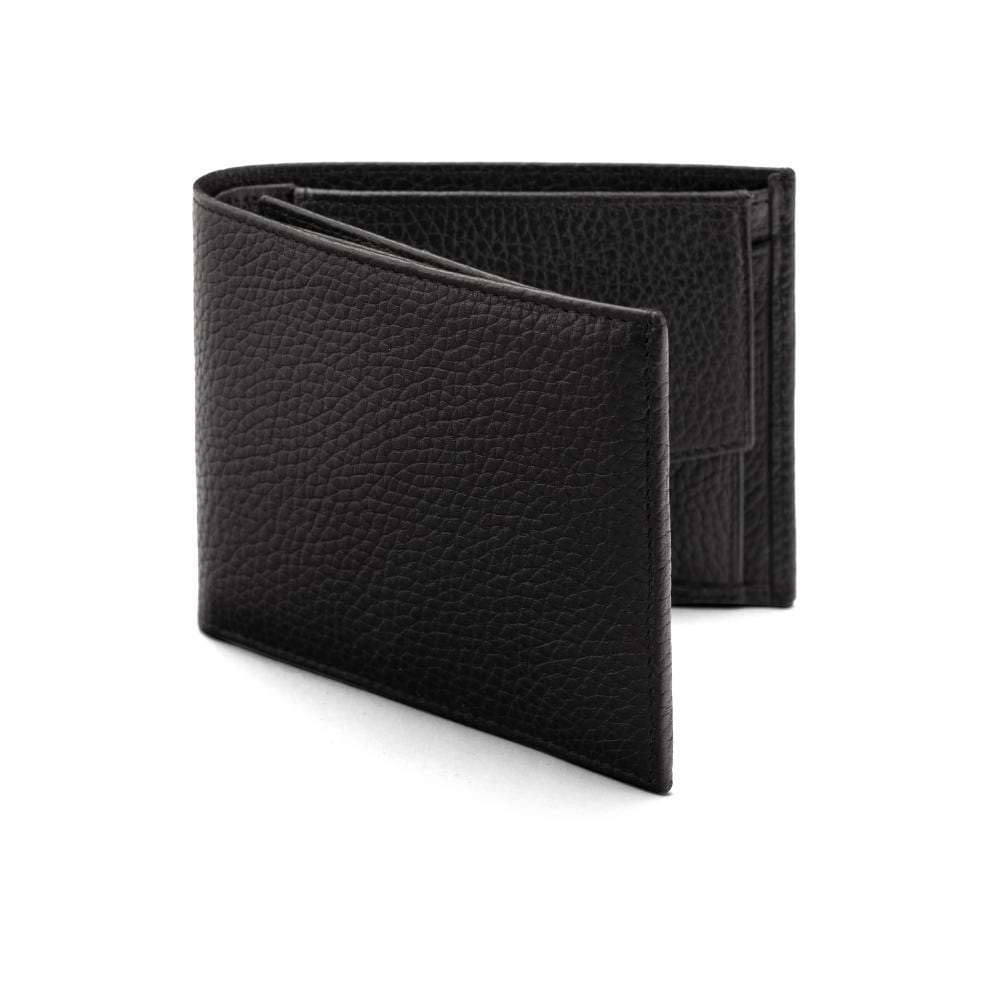 Leather coin wallet, black pebble grain, front