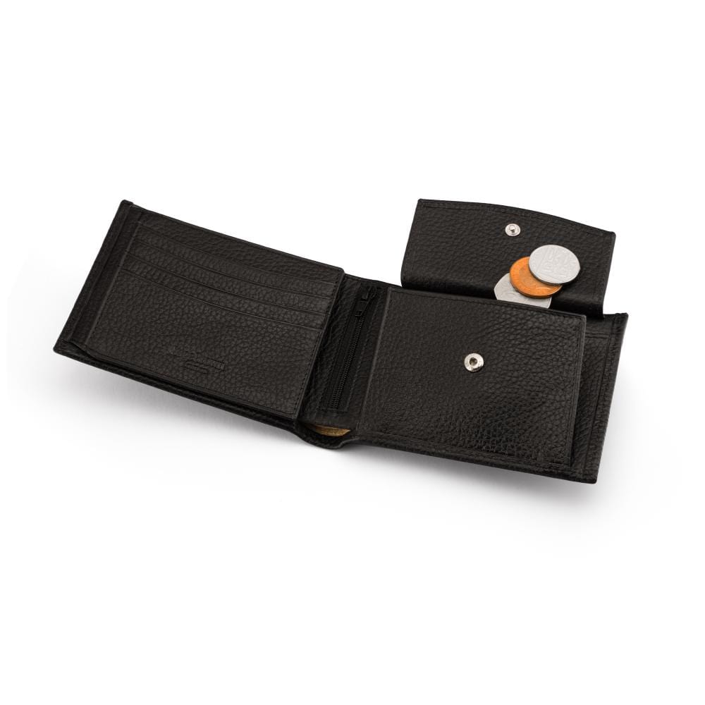 Leather coin wallet, black pebble grain, inside