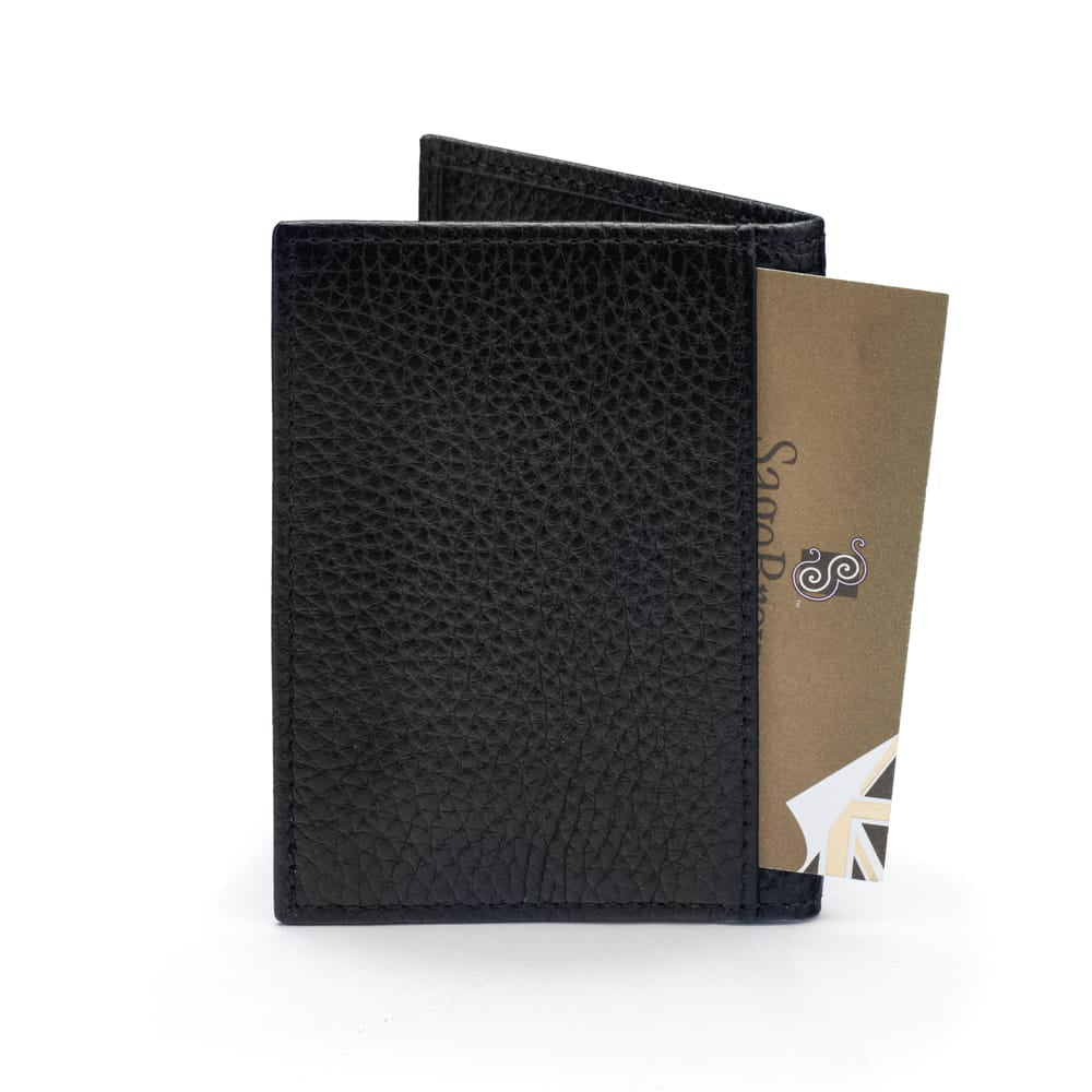 Premium Slim RFID Leather Credit Card Wallet, Black Pebble Grain, back