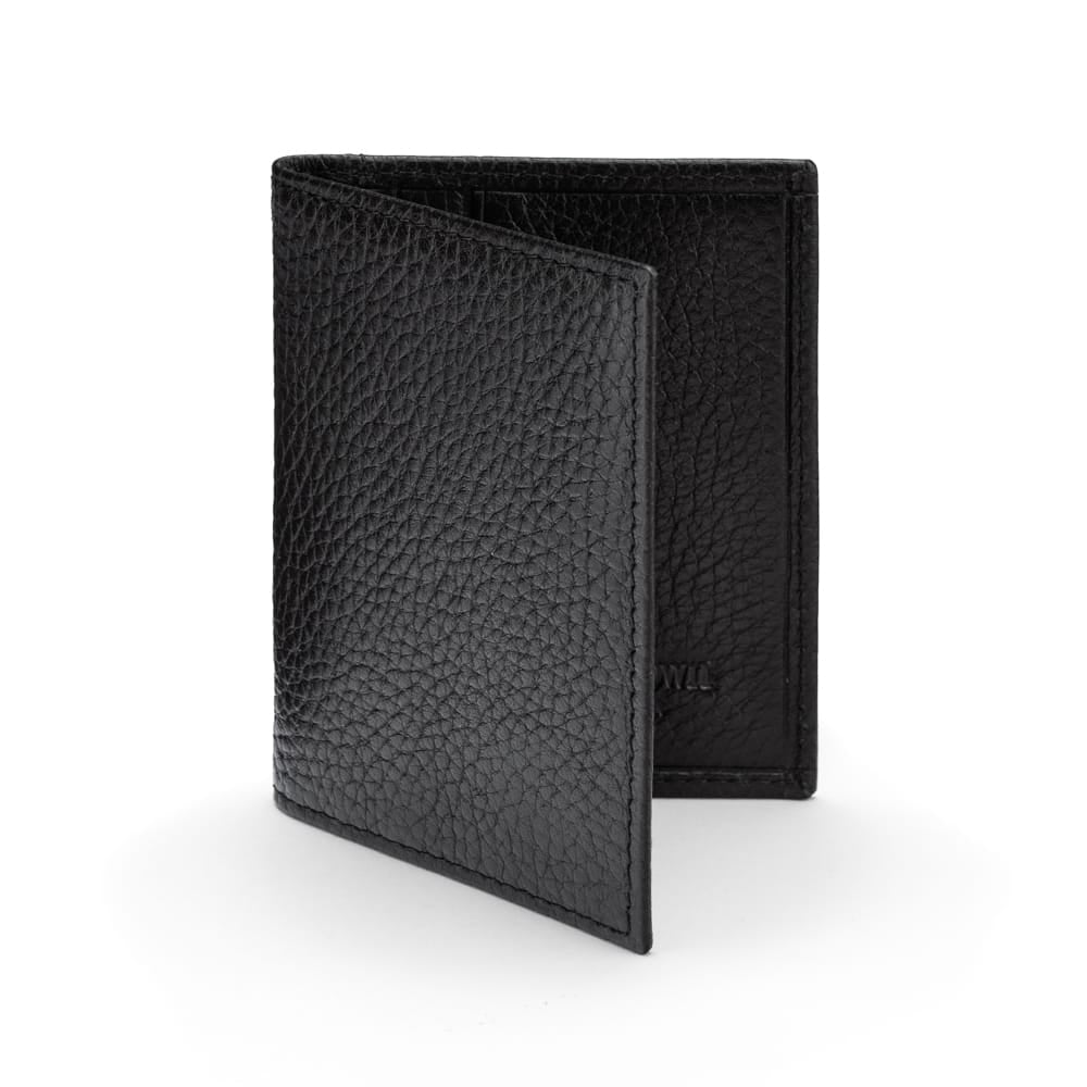 Premium Slim RFID Leather Credit Card Wallet, Black Pebble Grain, front