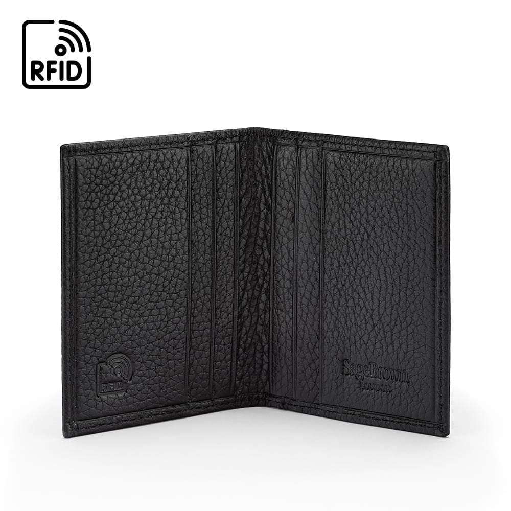 Premium Slim RFID Leather Credit Card Wallet, Black Pebble Grain, inside