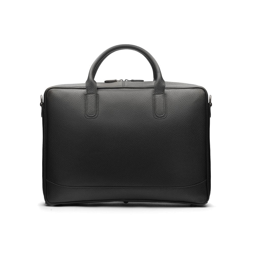 Leather laptop bag, 17 inch, black pebble grain, front