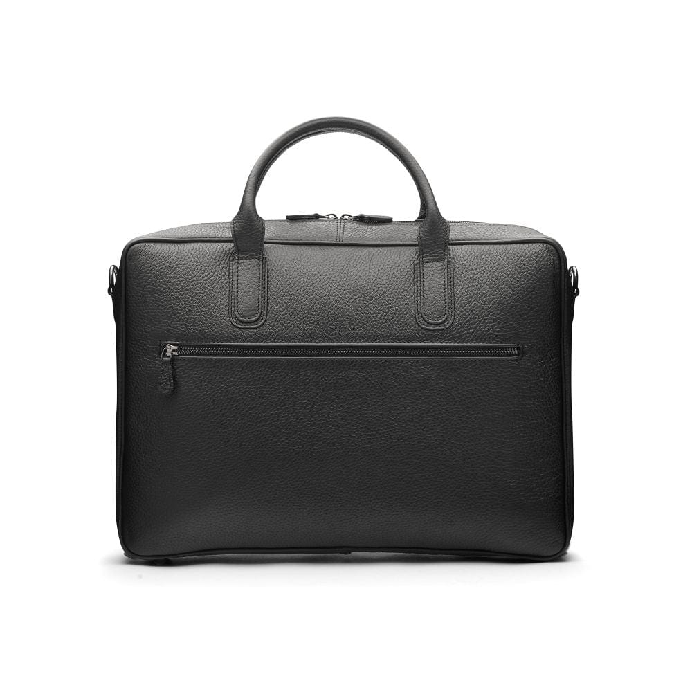 Leather laptop bag, 17 inch, black pebble grain, back