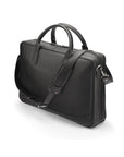 Leather laptop bag, 17 inch, black pebble grain, with shoulder strap