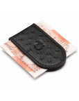 Real Ostrich Leather Magnetic Money Clip, Black, front view